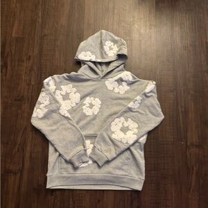 Gray Hoodie with White Cloud Patterns